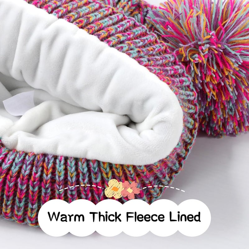 ACTLATI Kids Winter Knitted Beanie Hat Colorful Pompom Ears Ski Hat for Boy Girl(Ages 7-12) - Image 3